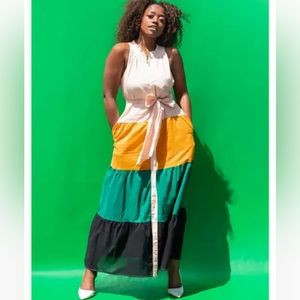 New York & Company Cotton Color Block Maxi Dress Size XL NWT